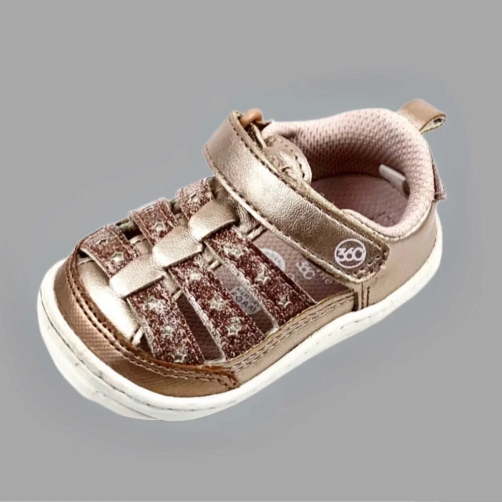 Stride Rite Devany Rose Metallic Leather Fisherman Sandals Size 3 mo.